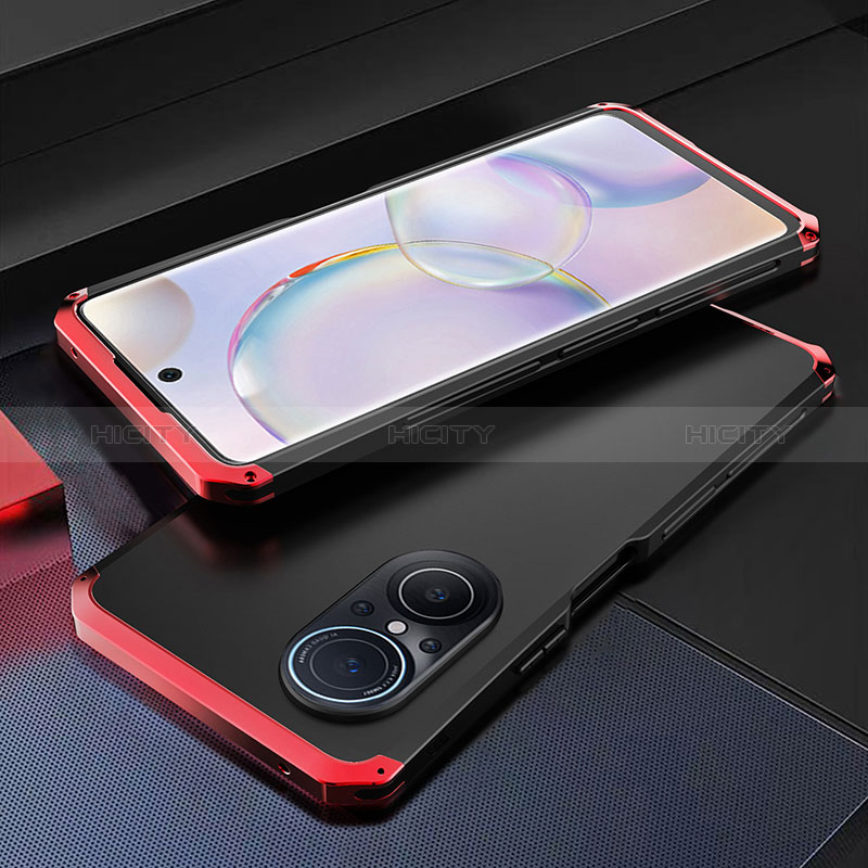 Funda Lujo Marco de Aluminio Carcasa 360 Grados para Huawei Nova 9 SE Rojo y Negro