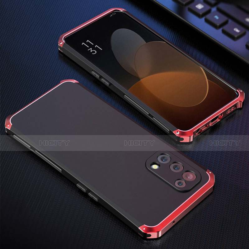 Funda Lujo Marco de Aluminio Carcasa 360 Grados para Oppo Find X3 Lite 5G Rojo y Negro