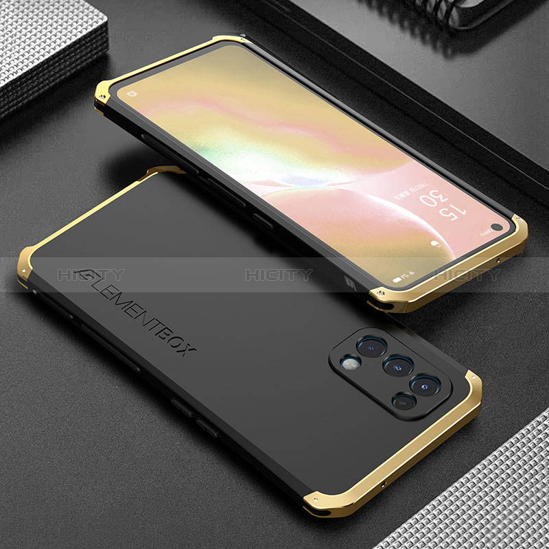 Funda Lujo Marco de Aluminio Carcasa 360 Grados para Oppo K9 5G Oro y Negro