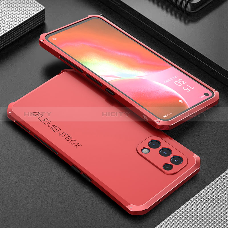 Funda Lujo Marco de Aluminio Carcasa 360 Grados para Oppo K9 5G Rojo