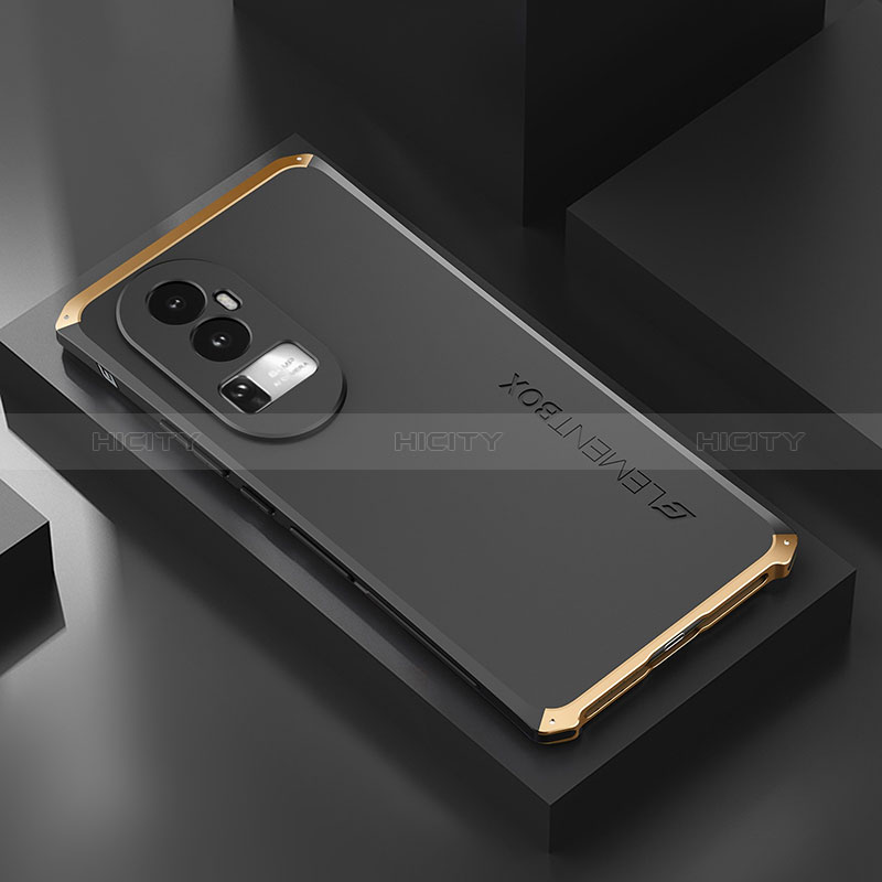 Funda Lujo Marco de Aluminio Carcasa 360 Grados para Oppo Reno10 Pro+ Plus 5G Oro y Negro