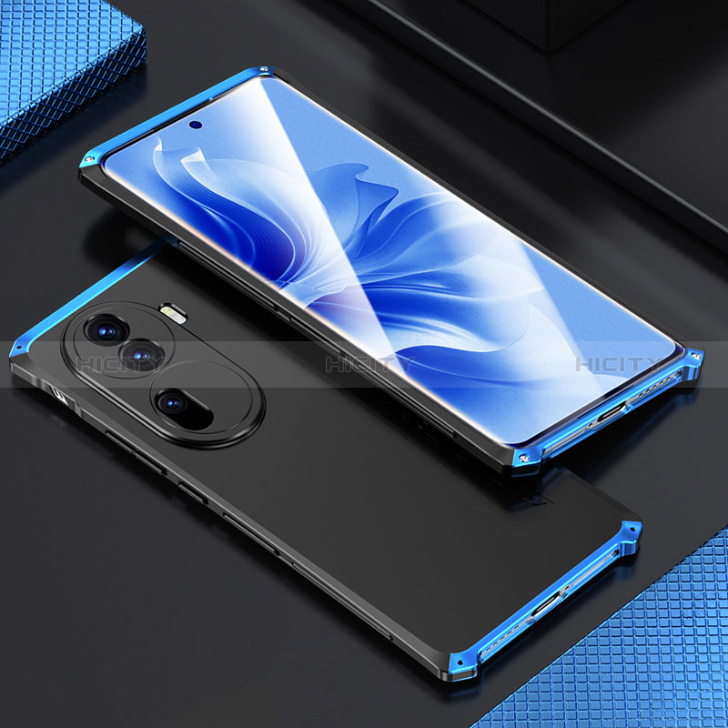 Funda Lujo Marco de Aluminio Carcasa 360 Grados para Oppo Reno11 Pro 5G Azul y Negro