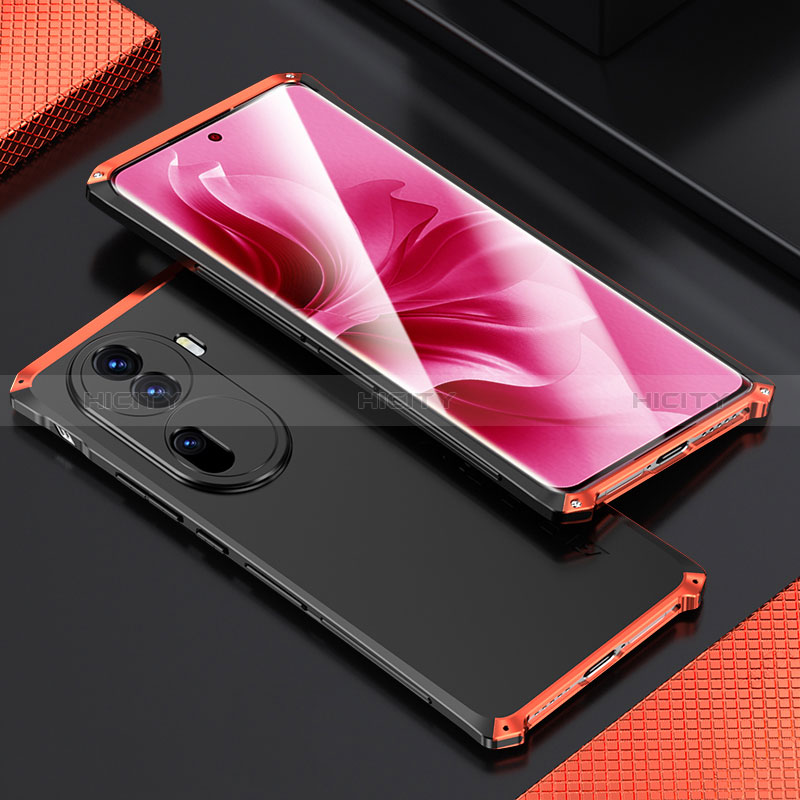 Funda Lujo Marco de Aluminio Carcasa 360 Grados para Oppo Reno11 Pro 5G Rojo y Negro