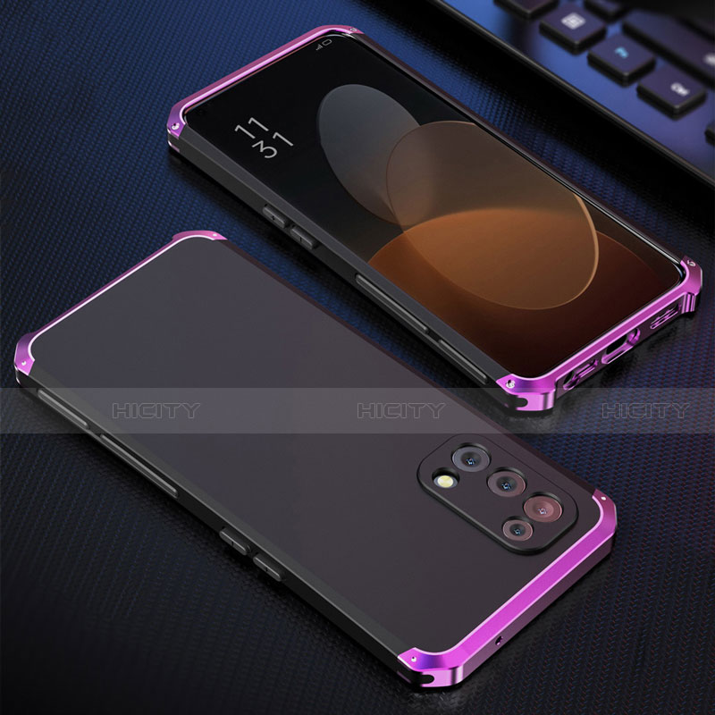 Funda Lujo Marco de Aluminio Carcasa 360 Grados para Oppo Reno5 5G Morado