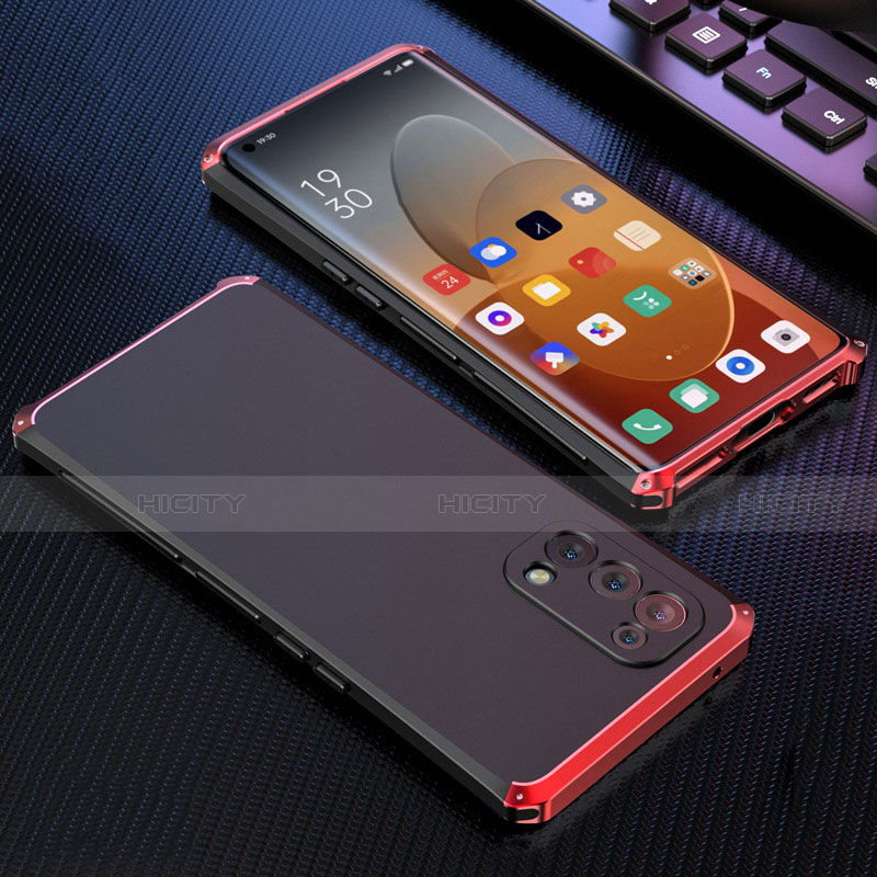 Funda Lujo Marco de Aluminio Carcasa 360 Grados para Oppo Reno5 Pro 5G Rojo y Negro