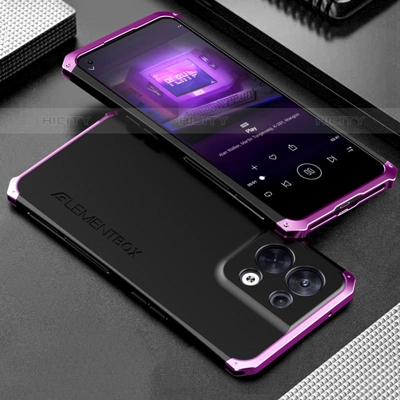 Funda Lujo Marco de Aluminio Carcasa 360 Grados para Oppo Reno9 5G Morado