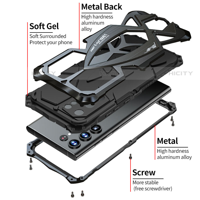 Funda Lujo Marco de Aluminio Carcasa 360 Grados para Samsung Galaxy S22 Ultra 5G