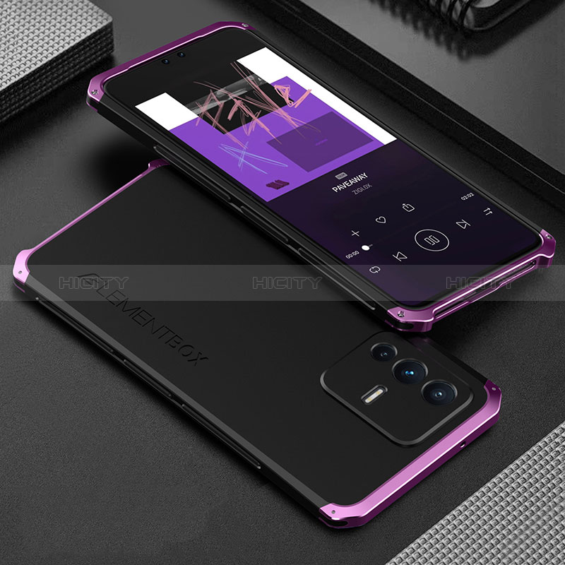 Funda Lujo Marco de Aluminio Carcasa 360 Grados para Vivo V23 5G Morado