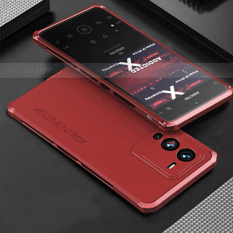 Funda Lujo Marco de Aluminio Carcasa 360 Grados para Vivo V25 Pro 5G Rojo