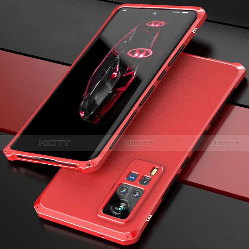 Funda Lujo Marco de Aluminio Carcasa 360 Grados para Vivo X60 Pro 5G Rojo