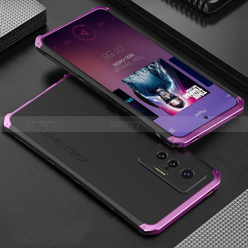 Funda Lujo Marco de Aluminio Carcasa 360 Grados para Vivo X70t Morado