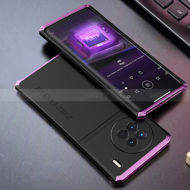 Funda Lujo Marco de Aluminio Carcasa 360 Grados para Vivo X90 5G Morado