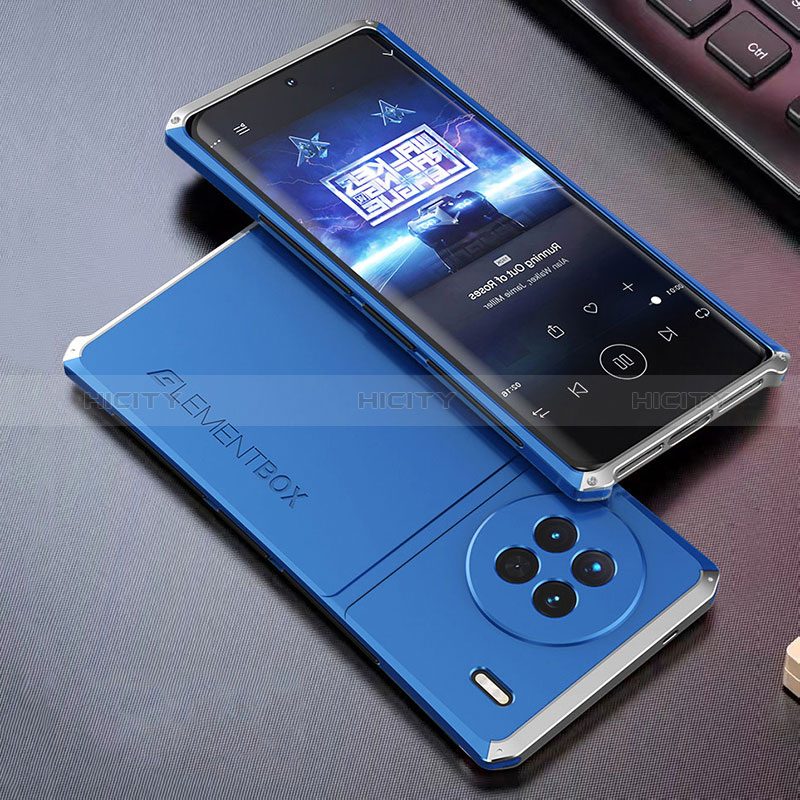 Funda Lujo Marco de Aluminio Carcasa 360 Grados para Vivo X90 5G Plata y Azul