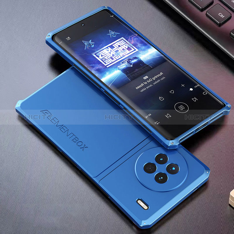 Funda Lujo Marco de Aluminio Carcasa 360 Grados para Vivo X90 Pro 5G Azul