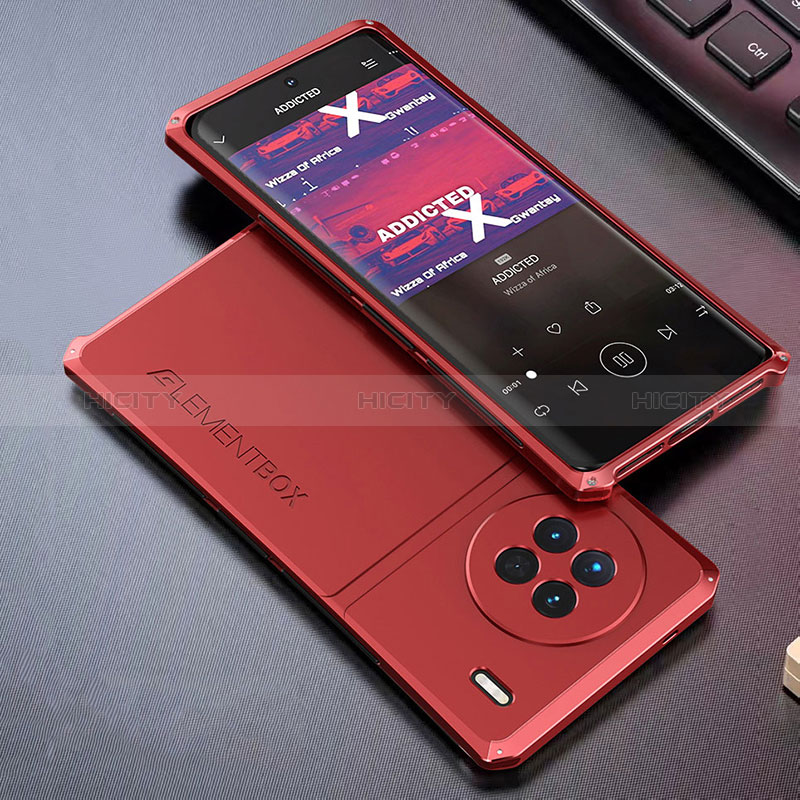 Funda Lujo Marco de Aluminio Carcasa 360 Grados para Vivo X90 Pro 5G Rojo