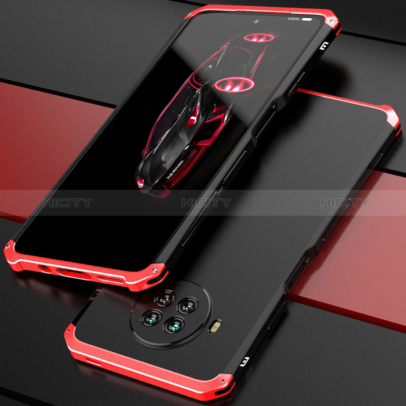 Funda Lujo Marco de Aluminio Carcasa 360 Grados para Xiaomi Mi 10i 5G Rojo y Negro