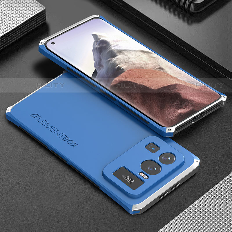 Funda Lujo Marco de Aluminio Carcasa 360 Grados para Xiaomi Mi 11 Ultra 5G Plata y Azul