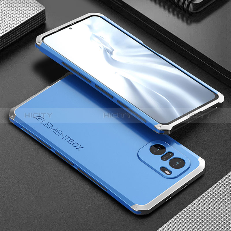 Funda Lujo Marco de Aluminio Carcasa 360 Grados para Xiaomi Mi 11X 5G Plata y Azul