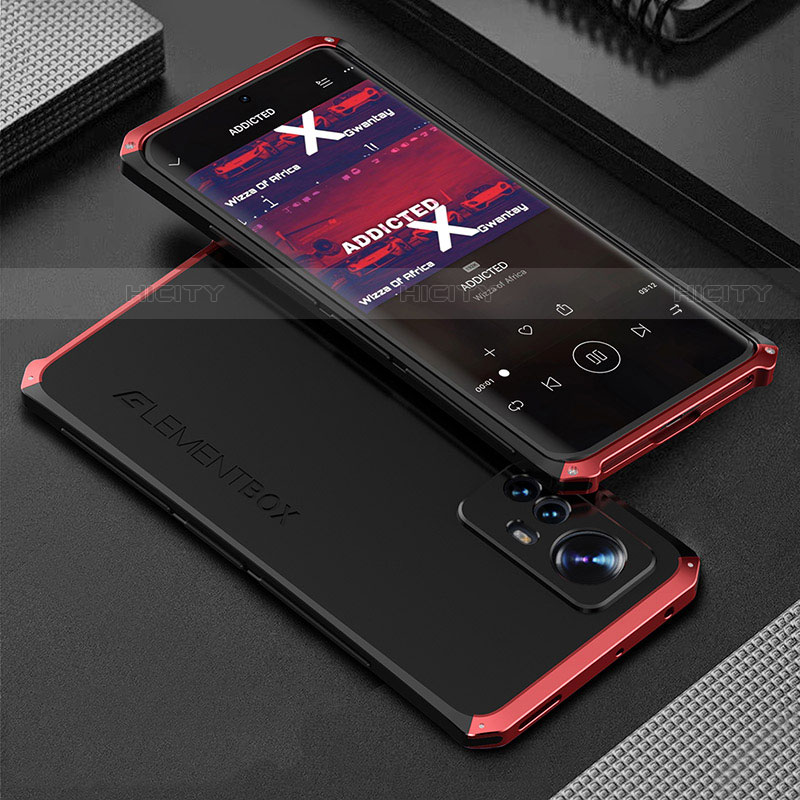 Funda Lujo Marco de Aluminio Carcasa 360 Grados para Xiaomi Mi 12S Pro 5G Rojo y Negro