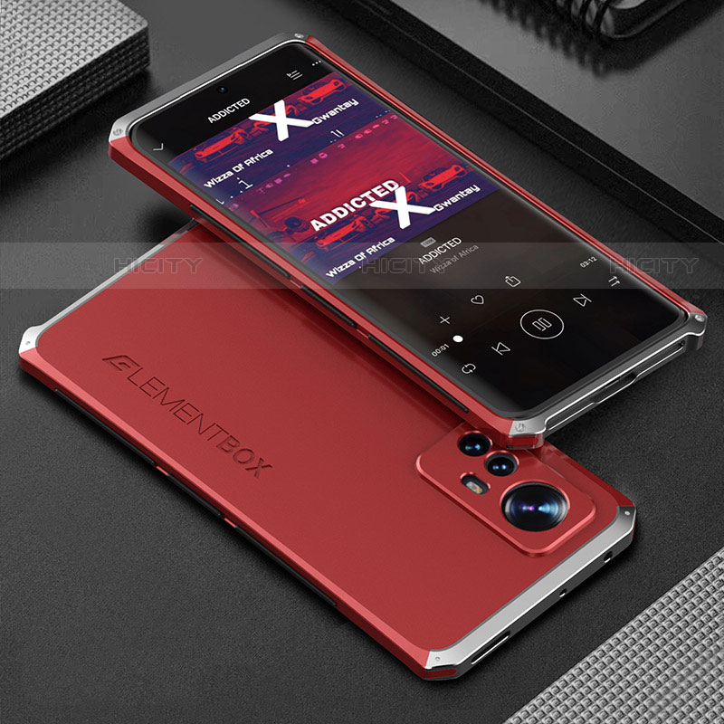 Funda Lujo Marco de Aluminio Carcasa 360 Grados para Xiaomi Mi 12X 5G Plata y Rojo