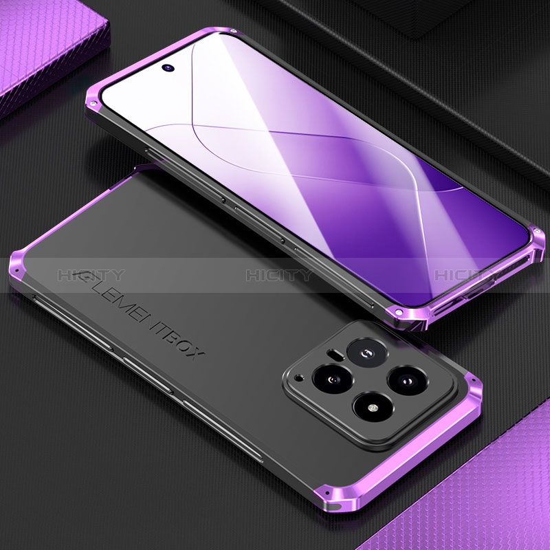 Funda Lujo Marco de Aluminio Carcasa 360 Grados para Xiaomi Mi 14 5G Morado