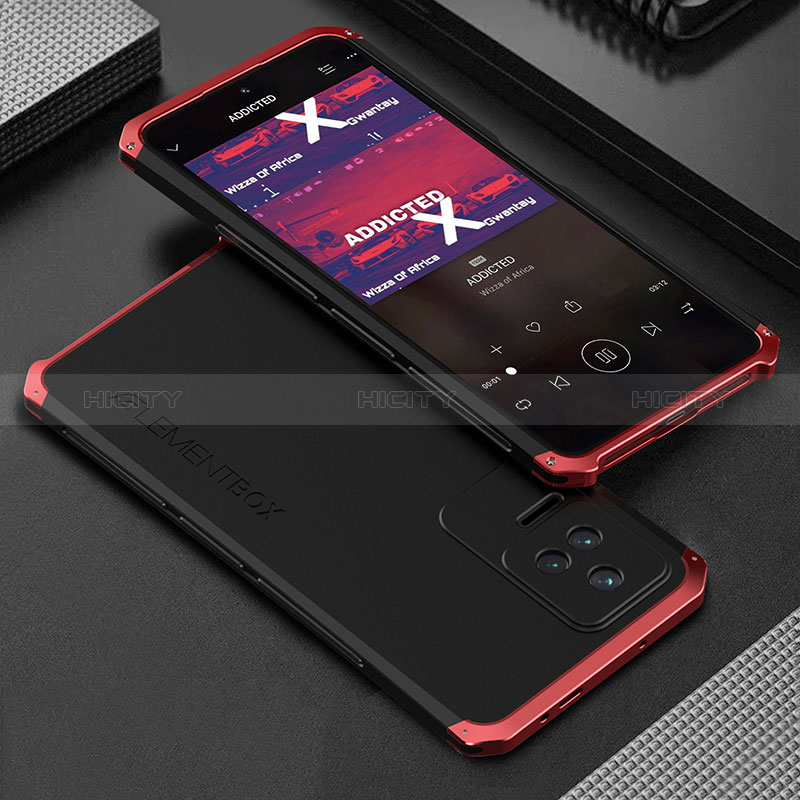 Funda Lujo Marco de Aluminio Carcasa 360 Grados para Xiaomi Poco F4 5G Rojo y Negro