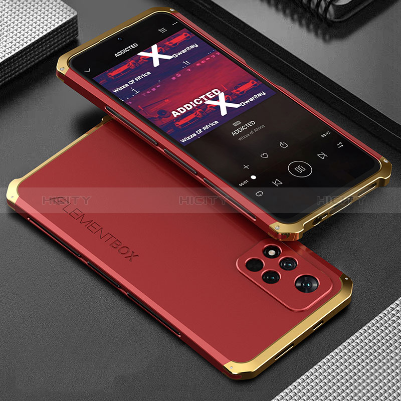 Funda Lujo Marco de Aluminio Carcasa 360 Grados para Xiaomi Poco X4 NFC Oro y Rojo