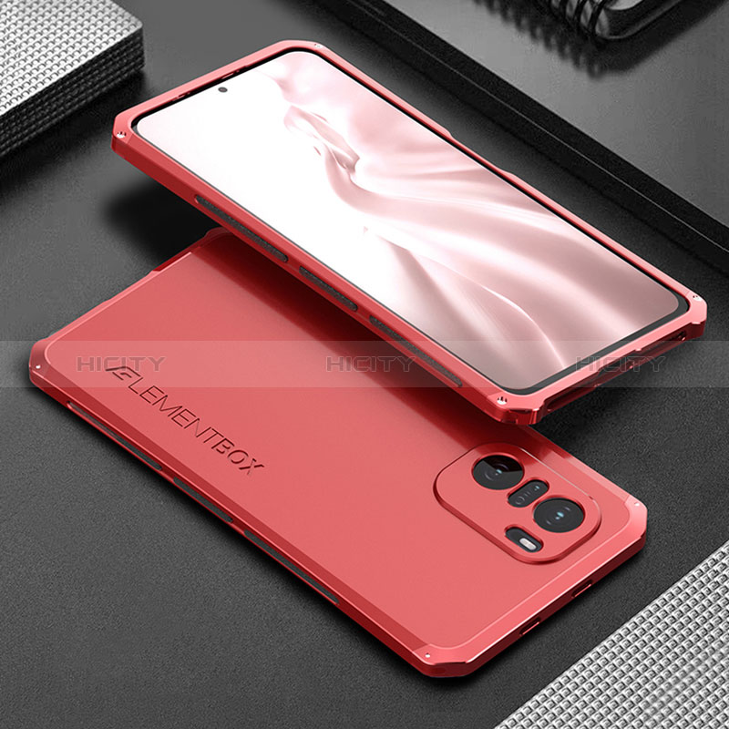 Funda Lujo Marco de Aluminio Carcasa 360 Grados para Xiaomi Redmi K40 Pro 5G Rojo