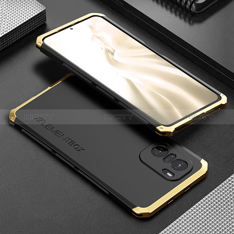 Funda Lujo Marco de Aluminio Carcasa 360 Grados para Xiaomi Redmi K40 Pro+ Plus 5G Oro y Negro