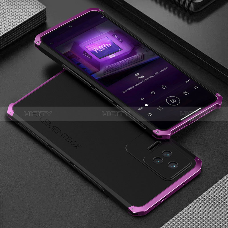 Funda Lujo Marco de Aluminio Carcasa 360 Grados para Xiaomi Redmi K40S 5G Morado