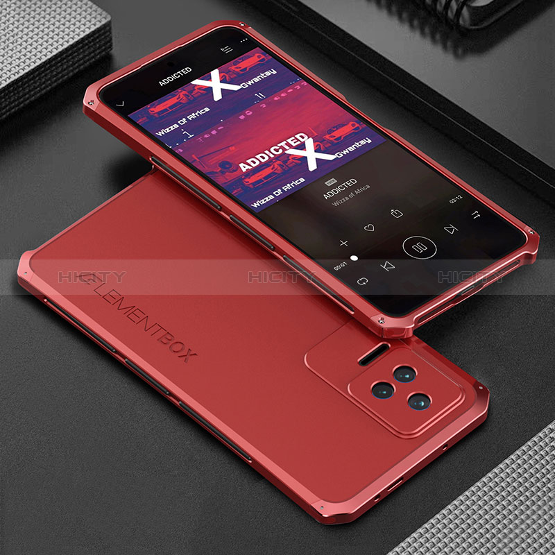 Funda Lujo Marco de Aluminio Carcasa 360 Grados para Xiaomi Redmi K40S 5G Rojo