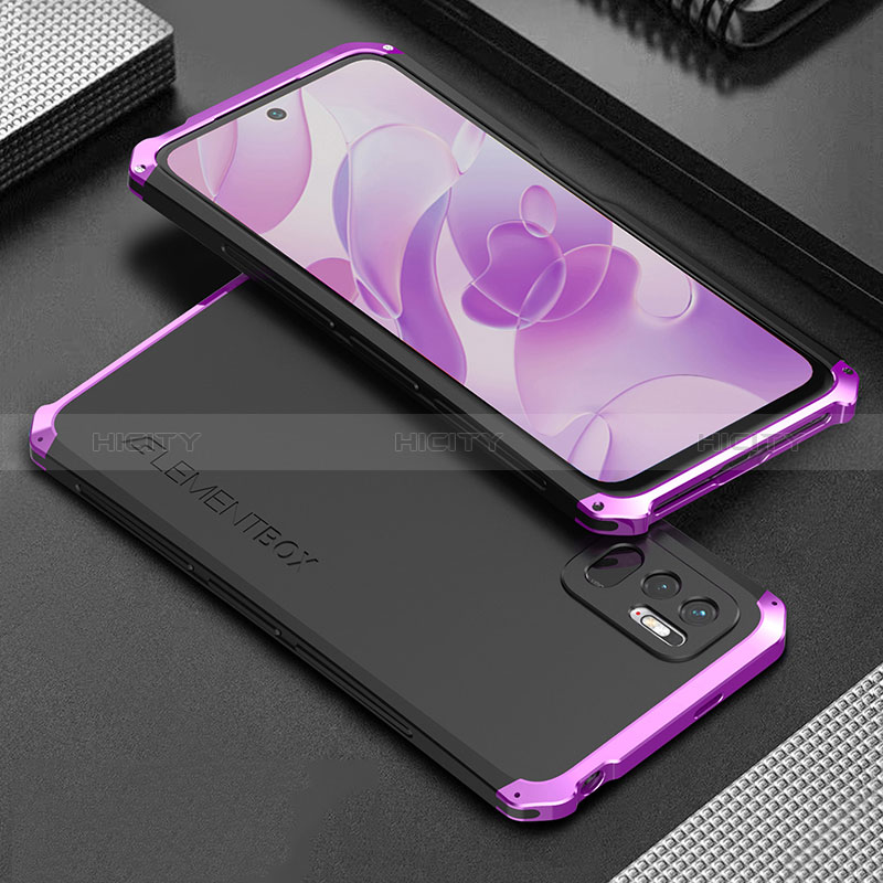 Funda Lujo Marco de Aluminio Carcasa 360 Grados para Xiaomi Redmi Note 10 JE 5G Morado