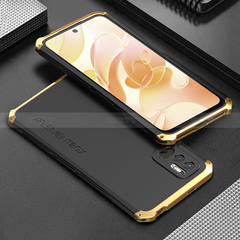 Funda Lujo Marco de Aluminio Carcasa 360 Grados para Xiaomi Redmi Note 10 JE 5G Oro y Negro