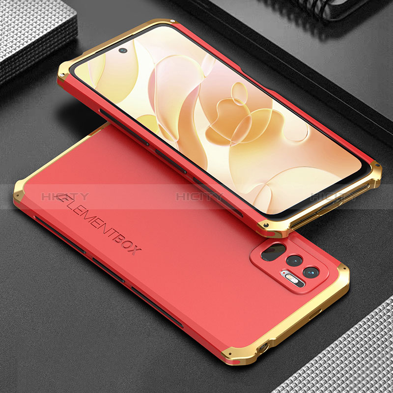 Funda Lujo Marco de Aluminio Carcasa 360 Grados para Xiaomi Redmi Note 10 JE 5G Oro y Rojo