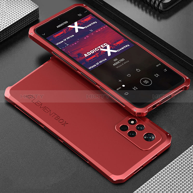 Funda Lujo Marco de Aluminio Carcasa 360 Grados para Xiaomi Redmi Note 11 Pro+ Plus 5G Rojo