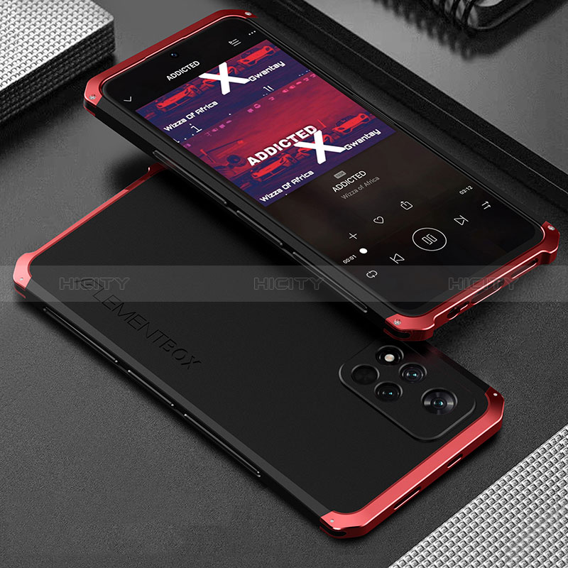 Funda Lujo Marco de Aluminio Carcasa 360 Grados para Xiaomi Redmi Note 11 Pro+ Plus 5G Rojo y Negro