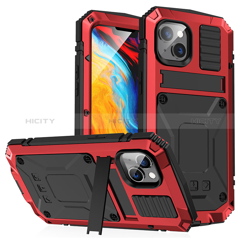 Funda Lujo Marco de Aluminio Carcasa 360 Grados RJ1 para Apple iPhone 13 Rojo