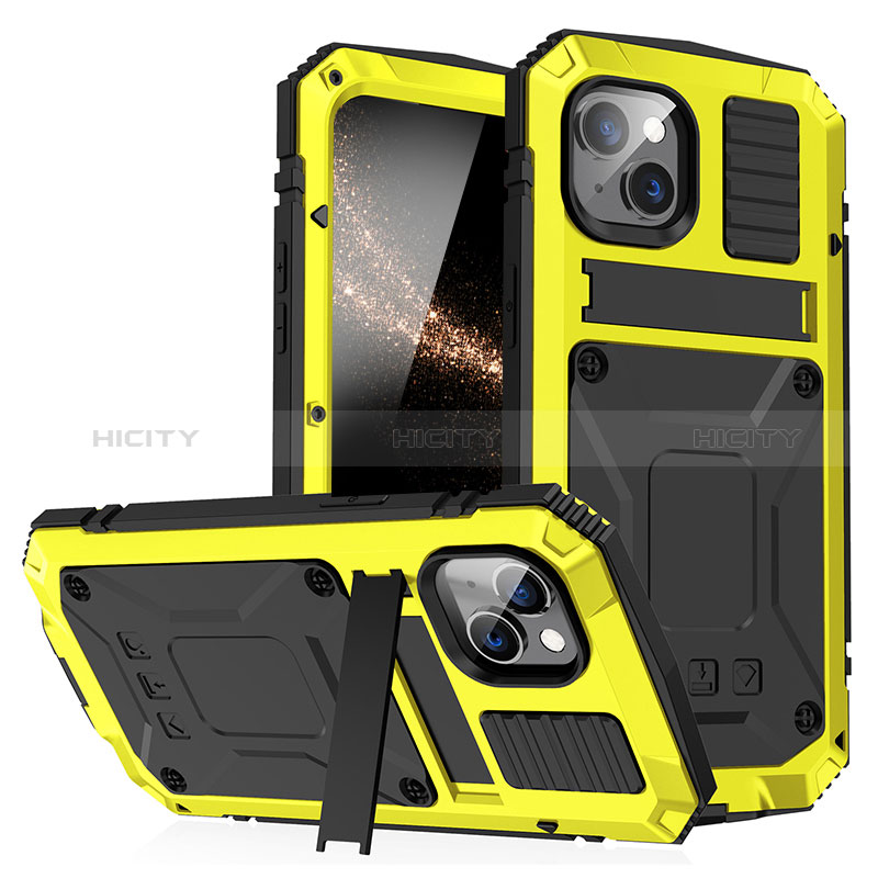 Funda Lujo Marco de Aluminio Carcasa 360 Grados RJ1 para Apple iPhone 15 Amarillo