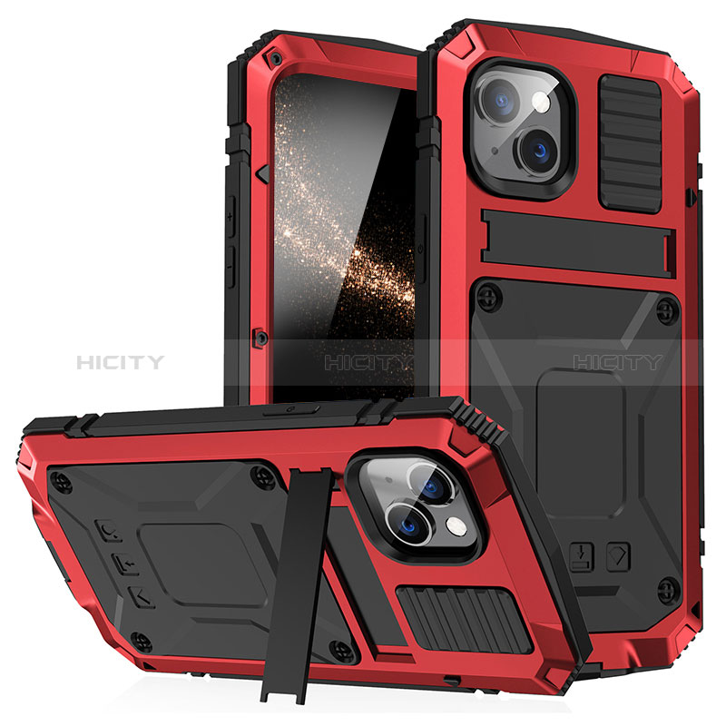 Funda Lujo Marco de Aluminio Carcasa 360 Grados RJ1 para Apple iPhone 15 Plus Rojo