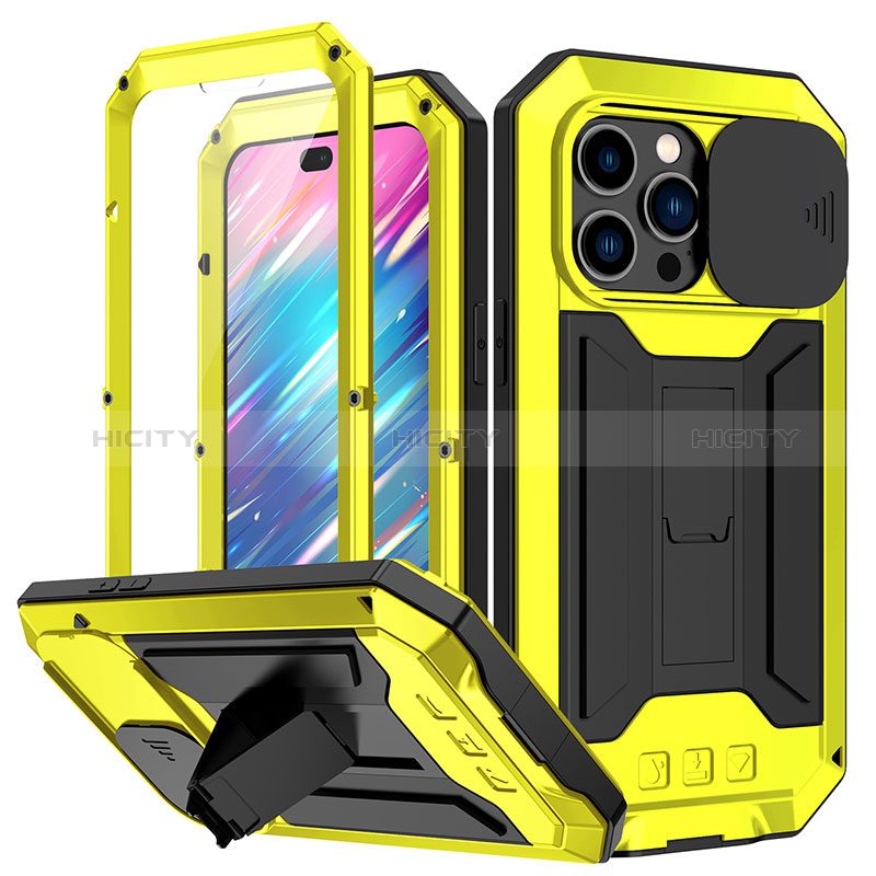 Funda Lujo Marco de Aluminio Carcasa 360 Grados RJ1 para Apple iPhone 15 Pro Amarillo