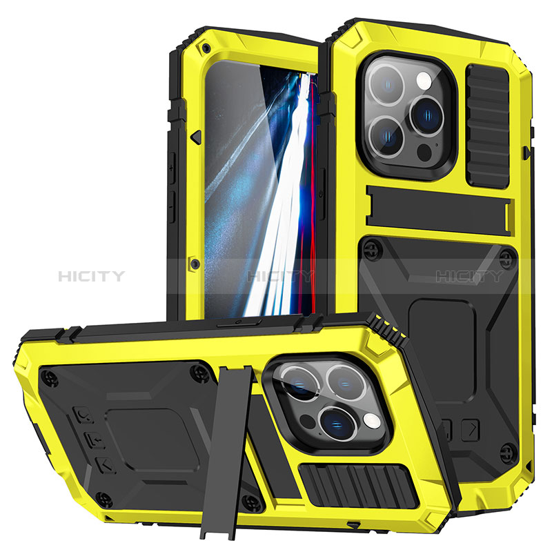 Funda Lujo Marco de Aluminio Carcasa 360 Grados RJ2 para Apple iPhone 14 Pro Max Amarillo