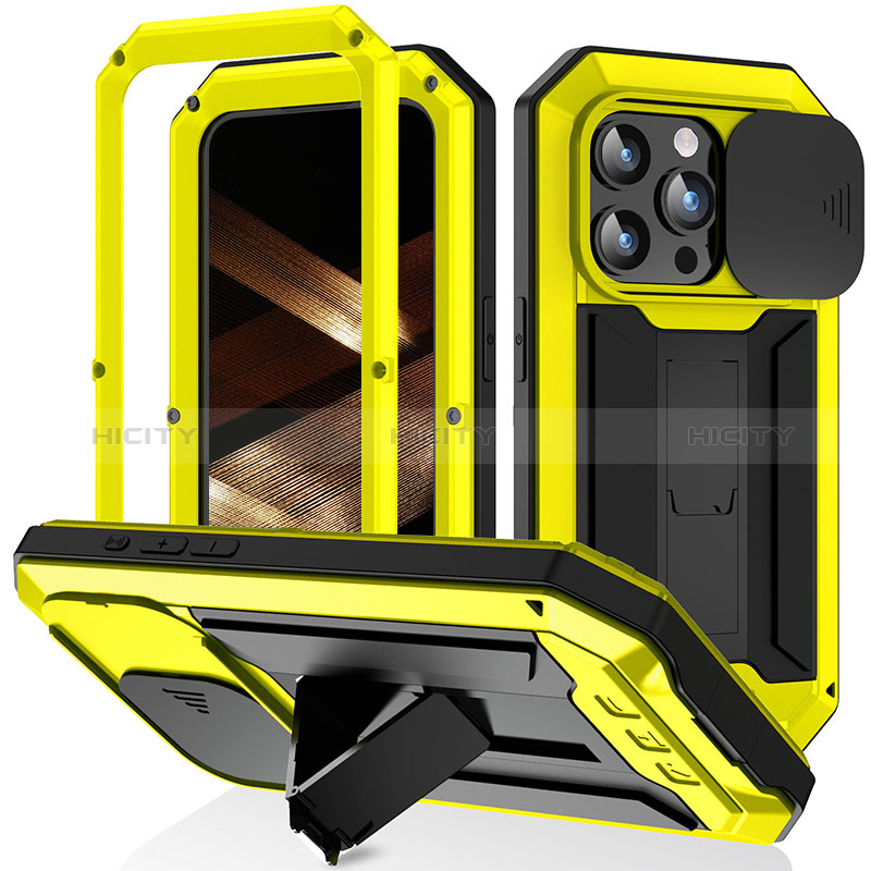 Funda Lujo Marco de Aluminio Carcasa 360 Grados RJ3 para Apple iPhone 14 Pro Max Amarillo