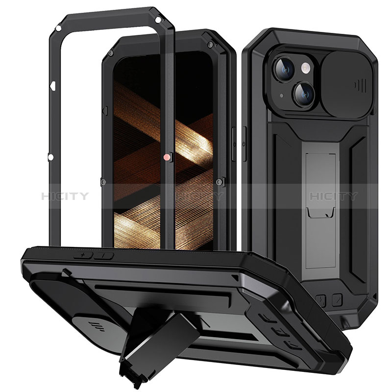 Funda Lujo Marco de Aluminio Carcasa 360 Grados RJ3 para Apple iPhone 15 Negro