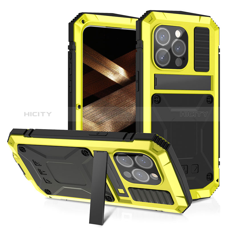 Funda Lujo Marco de Aluminio Carcasa 360 Grados RJ4 para Apple iPhone 13 Pro Amarillo