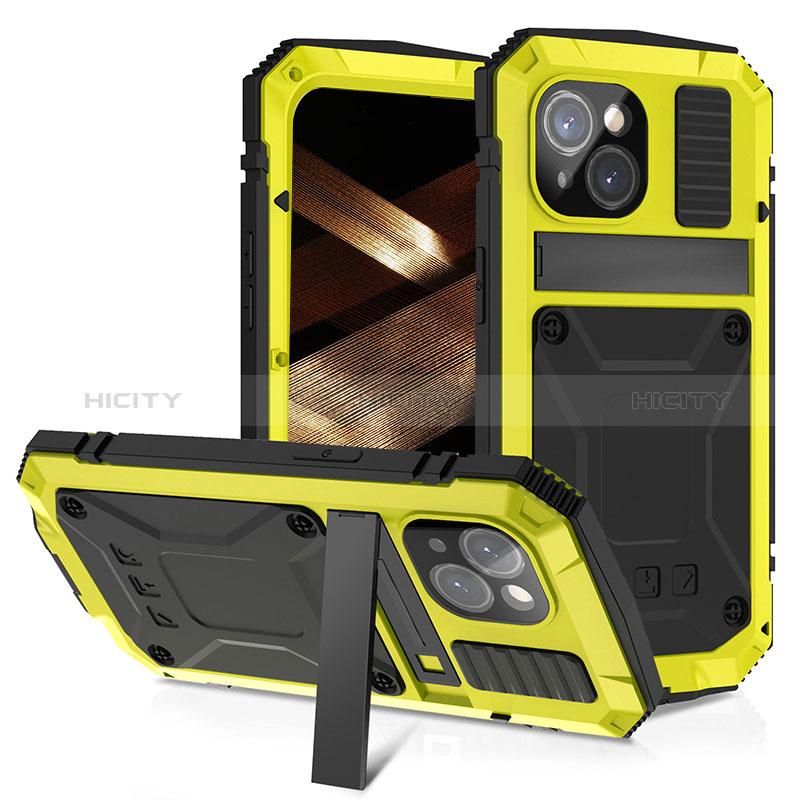 Funda Lujo Marco de Aluminio Carcasa 360 Grados RJ4 para Apple iPhone 15 Plus Amarillo