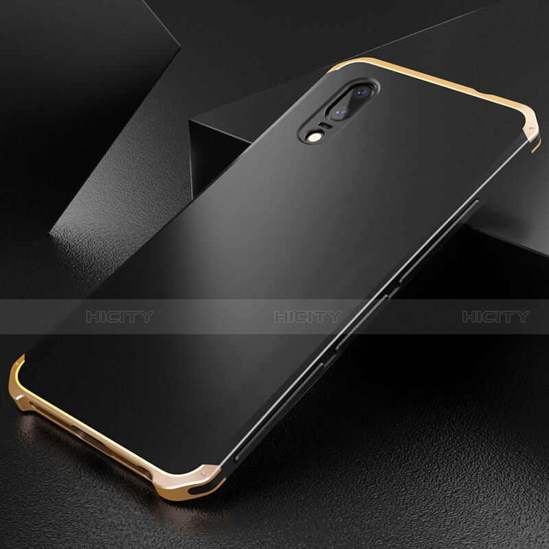 Funda Lujo Marco de Aluminio Carcasa M01 para Huawei P20 Oro y Negro