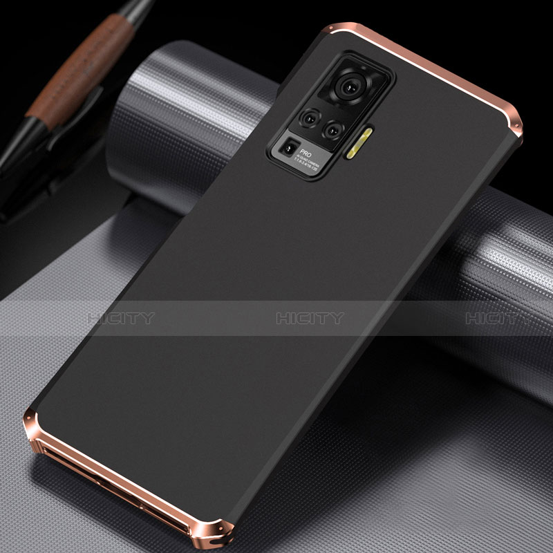 Funda Lujo Marco de Aluminio Carcasa M02 para Vivo X50 Pro 5G Oro y Negro