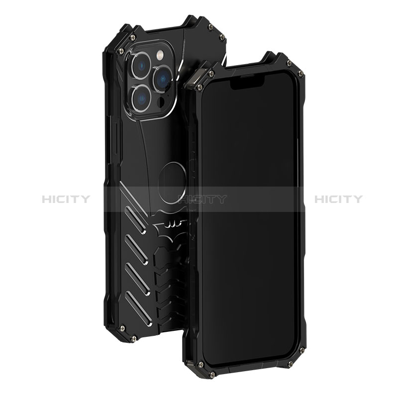 Funda Lujo Marco de Aluminio Carcasa P01 para Apple iPhone 13 Pro Negro