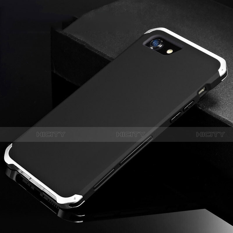 Funda Lujo Marco de Aluminio Carcasa para Apple iPhone 7 Plata y Negro