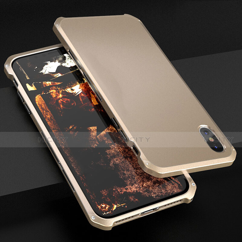 Funda Lujo Marco de Aluminio Carcasa para Apple iPhone X Oro